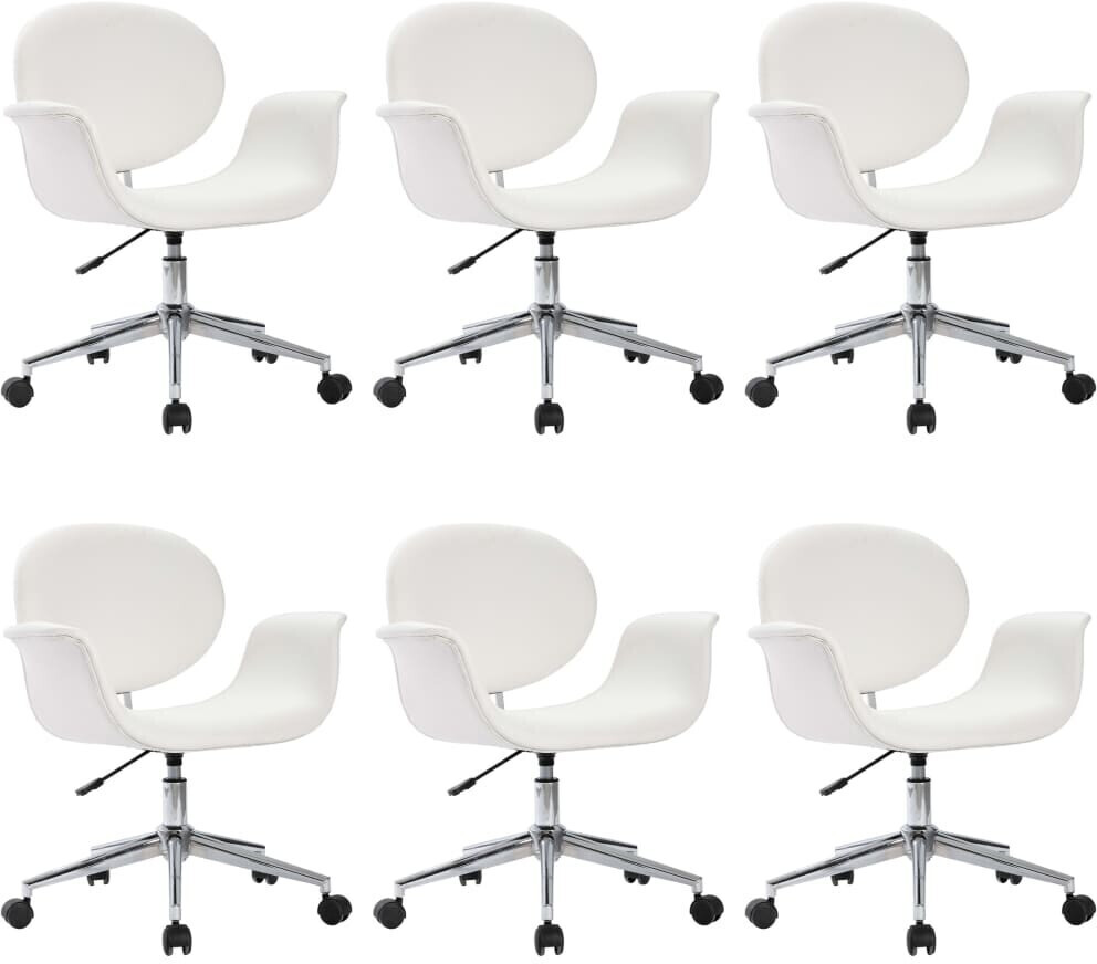 vidaXL Swivel Dining Chairs 6 pcs White Faux Leather (3054859)