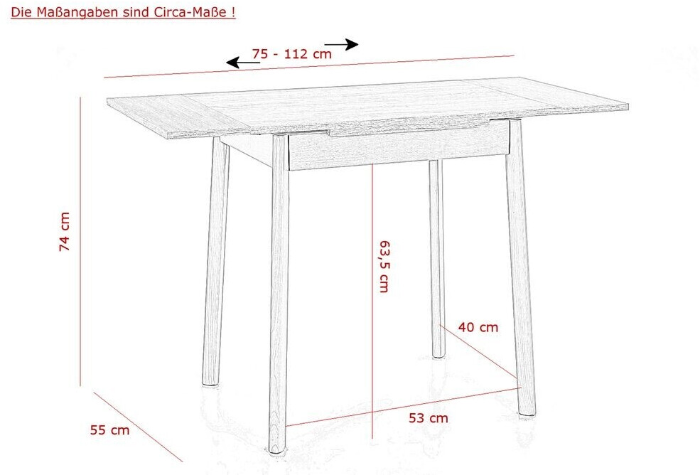 Hela Tische Vierfußtisch Trier II ausziehbarNachbildung sonoma -74 x 75 x  55 cm ab 118,99 € | Preisvergleich bei