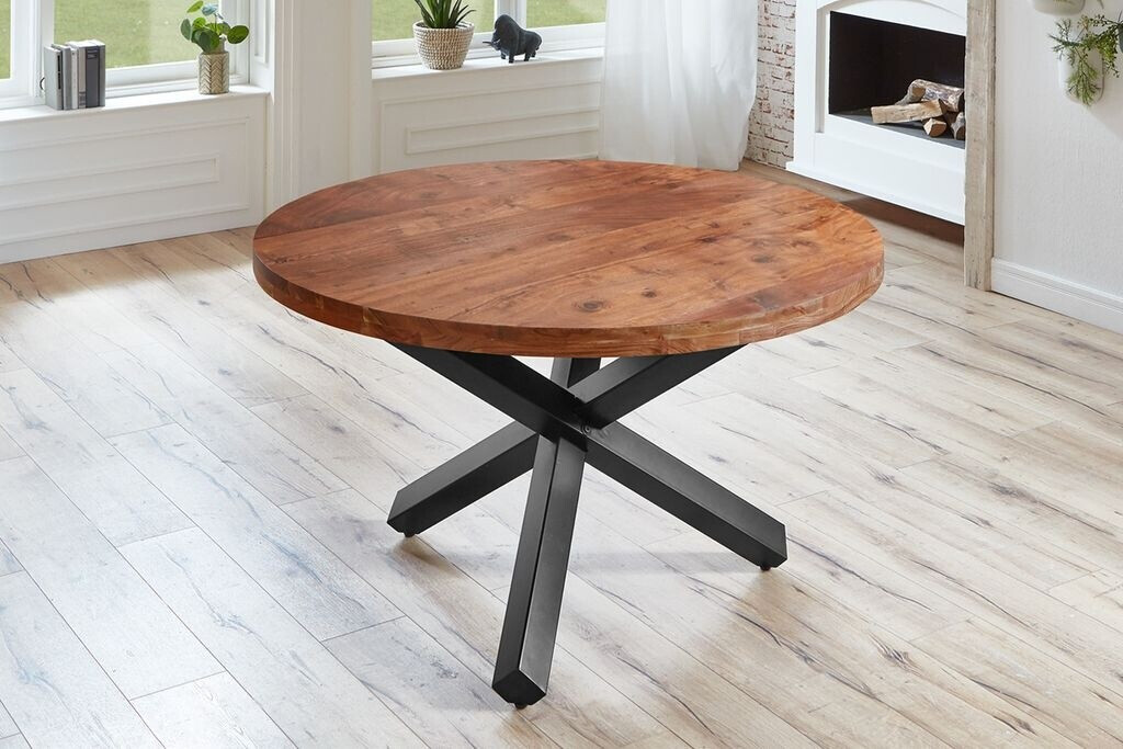 SAM Runder Esstisch Aus Akazien-Massivholz | Industrial-Design Mit Metallgestell | 80 Cm Durchmesser