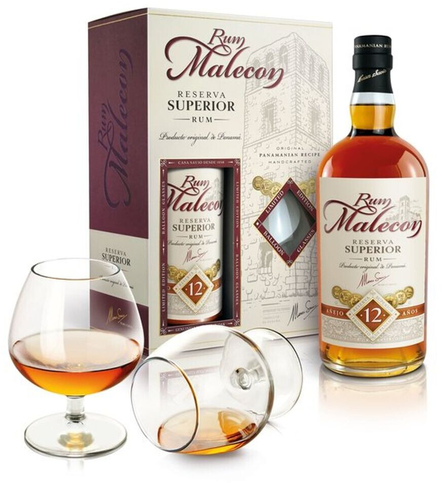 Malecon Añejo 12 Años Reserva Superior 0.7l 40% with 2 Glasses