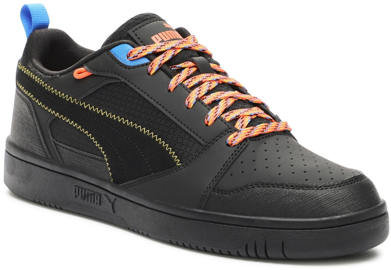 Puma Rebound v6 Low Open 393581 01 Black/Yellow Sizzle/Hot Heat/Ultra Blue