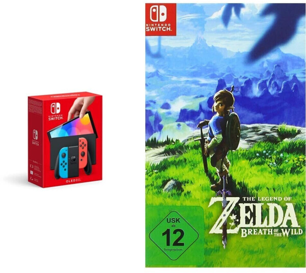 Nintendo Switch (OLED-Modell) neon-blau/neon-rot + The Legend of Zelda: Breath of the Wild