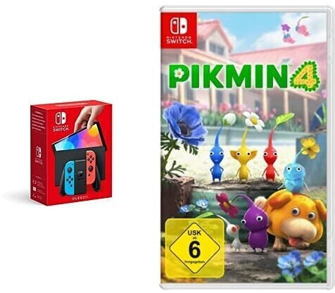Nintendo Switch (OLED-Modell) neon-blau/neon-rot + Pikmin 4