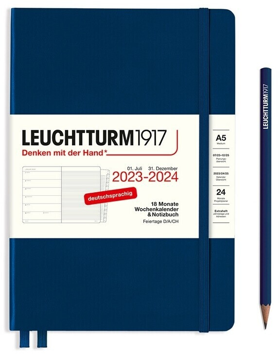 LEUCHTTURM1917 372661 weekkalender & notitieboek medium (A5) 2026, marineblauw, Engels