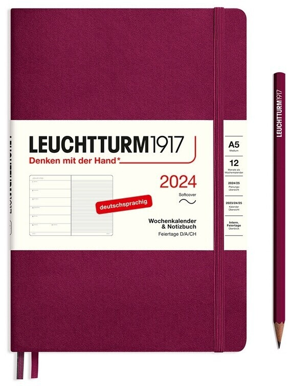Leuchtturm1917 Kalender & Notizbuch 2024 Medium A5 Softcover Port Red 