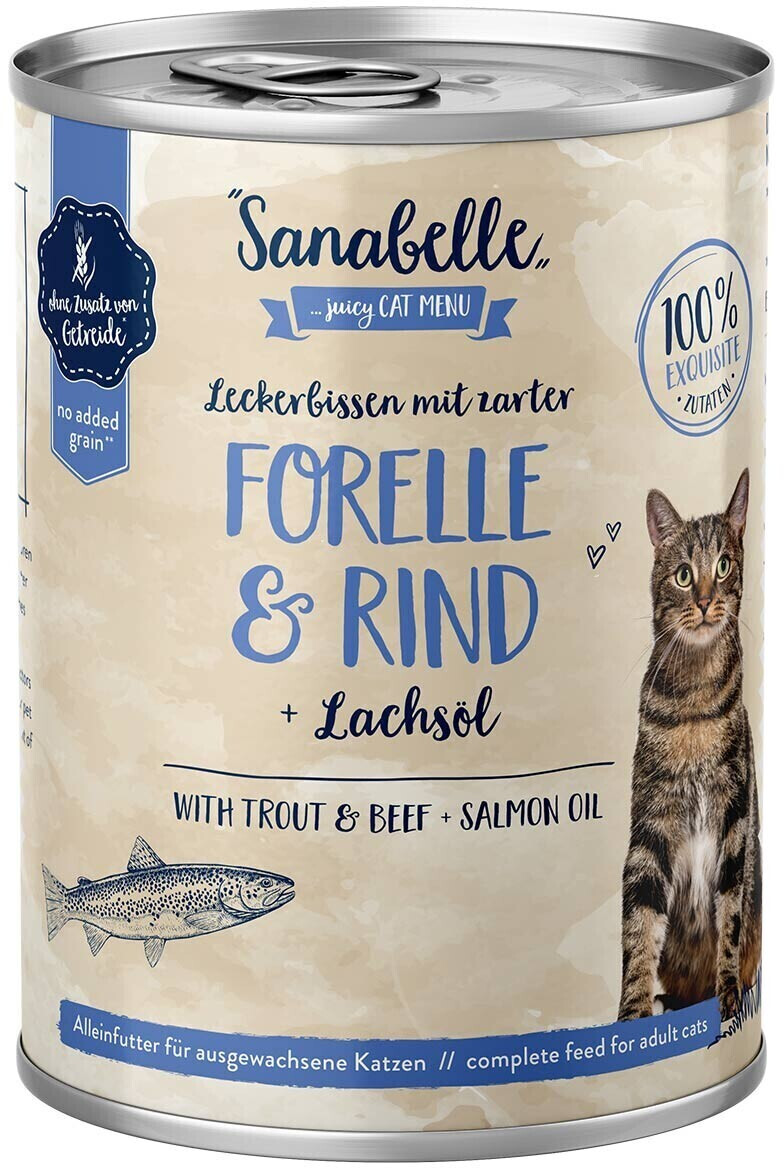 Sanabelle Adult trout & beef + salmon oil wet cat food 400g