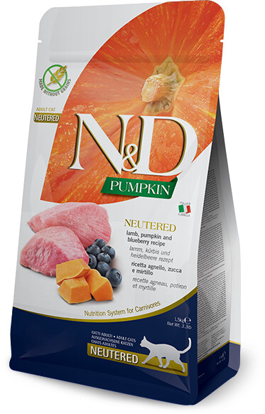 Farmina N&D Pumpkin Feline Adult Neutered Lamb, Pumpkin & Blueberry Recipe 1,5 kg