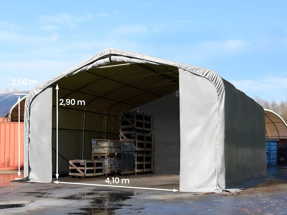TOOLPORT Lagerzelt 5x10 m Zelthalle / 2,6 m Seitenhöhe reißfeste PVC Plane 850 N grau mit Statik (Betonuntergrund TOOLPORT Lagerzelt 5x10 m Zelthalle / 2,6 m Seitenhöhe reißfeste PVC Plane 850 N grau mit Statik (Betonuntergrund