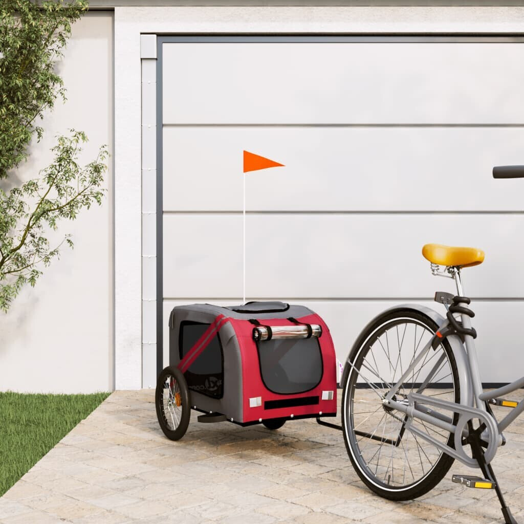 vidaXL Bicycle trailer dogs red and gray oxford tissue and iron (93880)
