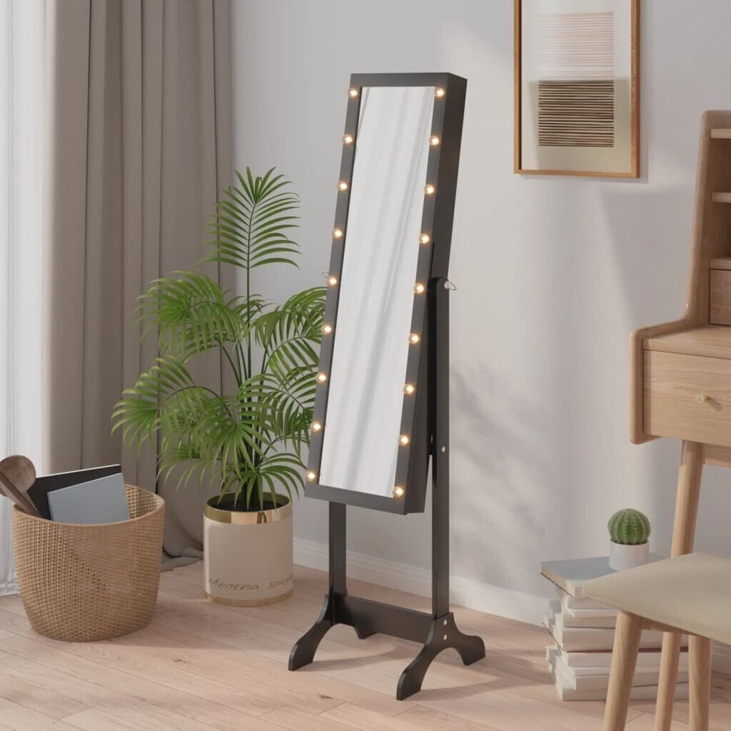 vidaXL Standing mirror with LED black 34x37x146 cm