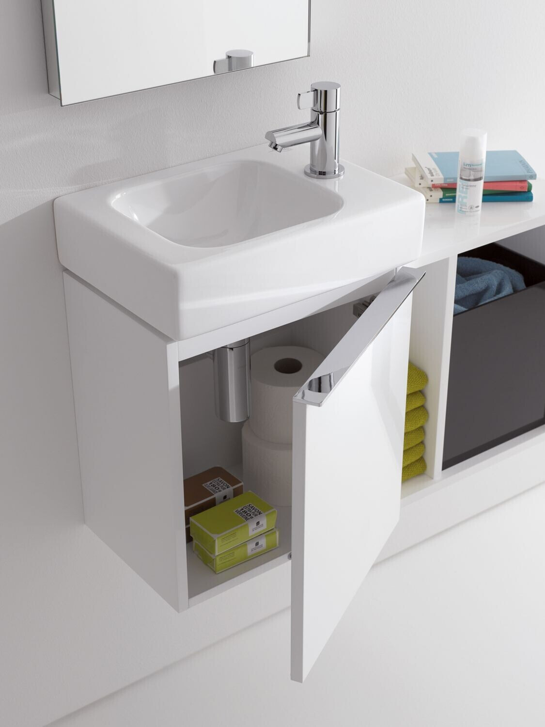 Geberit iCon vanity unit for washbasin with 1 door hinged right 37 x 41.5 x 27.9 cm walnut hickory lava (502300JR1)