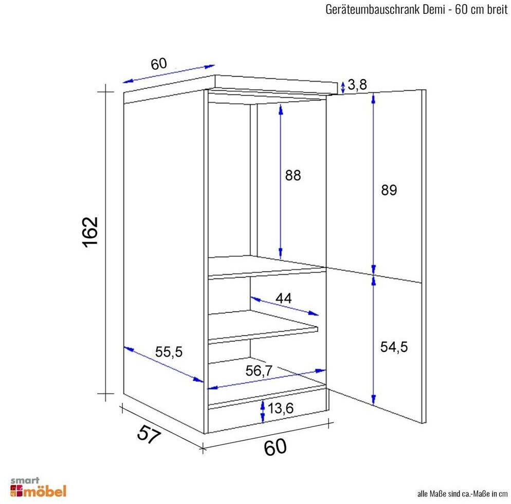 Flex-Well Kühlumbauschrank für 88er Einbaukühlschrank Korpus Preisvergleich 162 | x weiß ab weiß Varo 60 186,99 60 x € Front cm bei matt