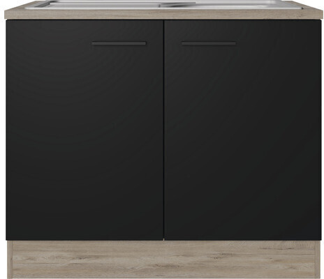 Flex-Well Spülenschrank inkl Spüle Capri 100 x 60 x 85 cm Front schwarz  matt Korpus wildeiche ab 199,00 € | Preisvergleich bei