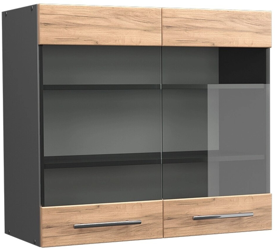 Küchen-Glashängeschrank 80 Cm Für Dave 240 – 2 Glastüren, 1 Einlegeboden, In Eiche Sonoma Trüffel
