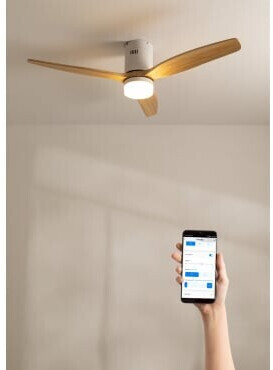 CREATE Ventilateur de plafond, bois naturel, avec lumière, avec wifi - windcalm dc stylance white ikohs