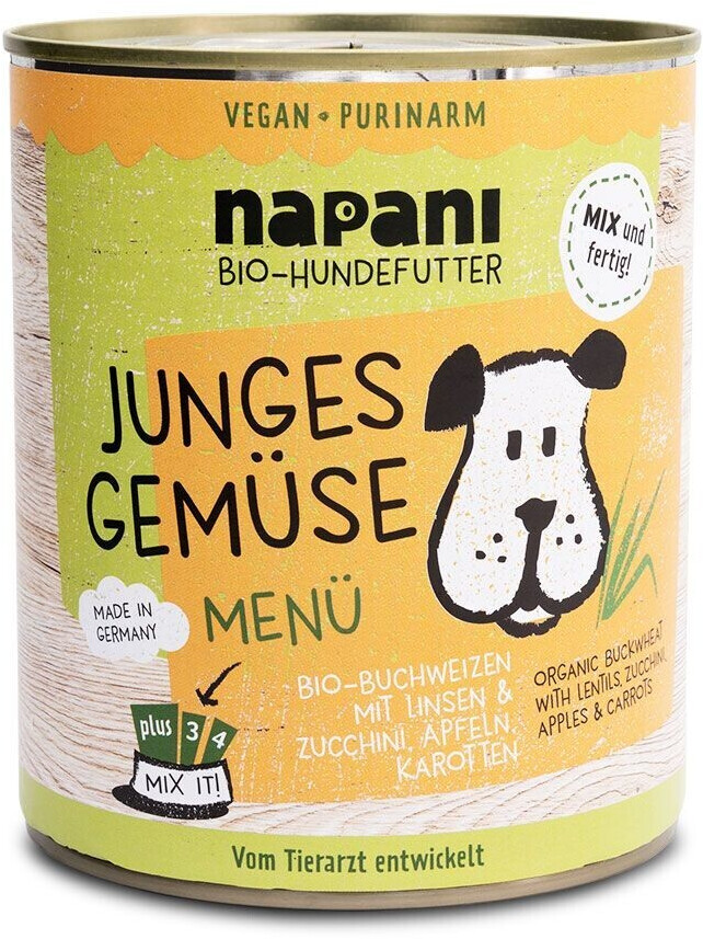Napani Junges Gemüse Hunde Nassfutter Bio-Buchweizen mit Linsen Zucchini 800g Hunde Hundefutter