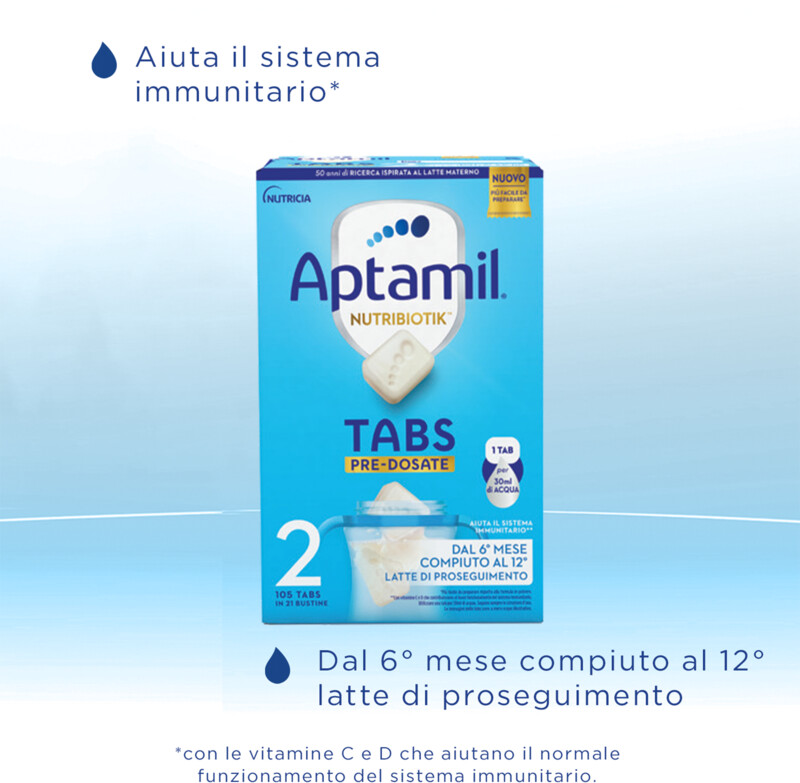 Aptamil Tabs 2 pre-dosate (21 bustine) a € 13,98 (oggi)