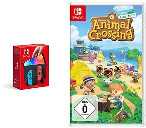 Nintendo Switch (OLED-Modell) neon-blau/neon-rot + Animal Crossing: New Horizons