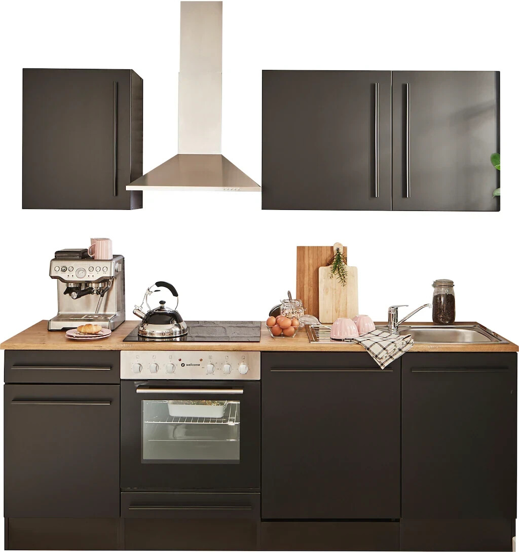 Schwarz Matte Küche 370cm lang modern fast neu mit Geräte in