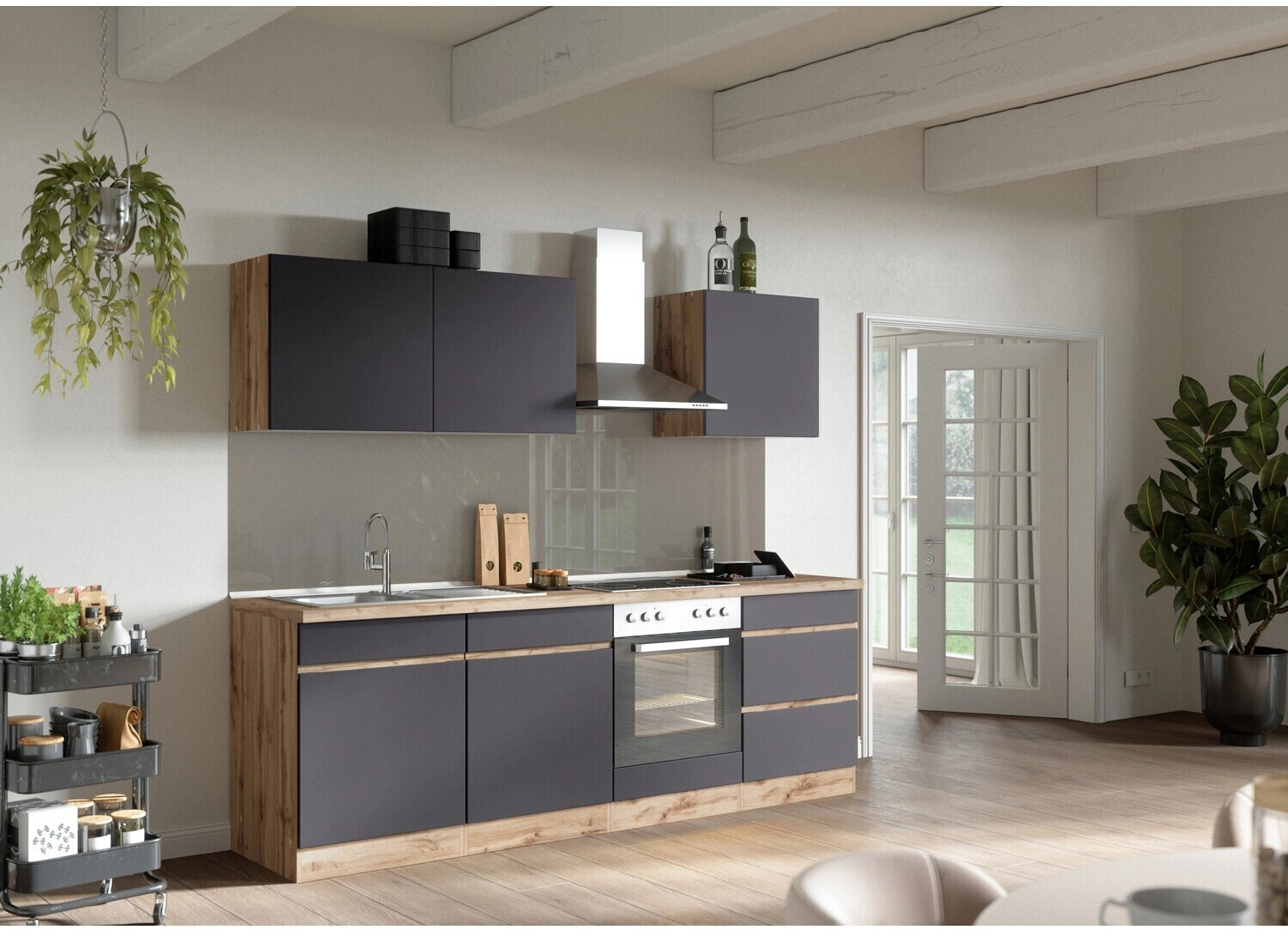 Held Möbel Küchenzeile/Küchenblock Turin 240 € cm Preisvergleich (ohne ab Graphit-Wotaneiche Geräte) bei 979,99 | E