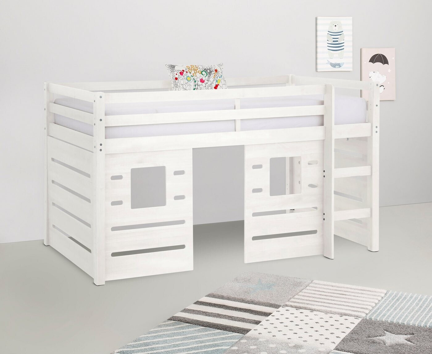 Merax Hochbett 90x200 Cm Mit Schrank & Schreibtisch - Platzsparendes Design Aus Massivholz In Weiß