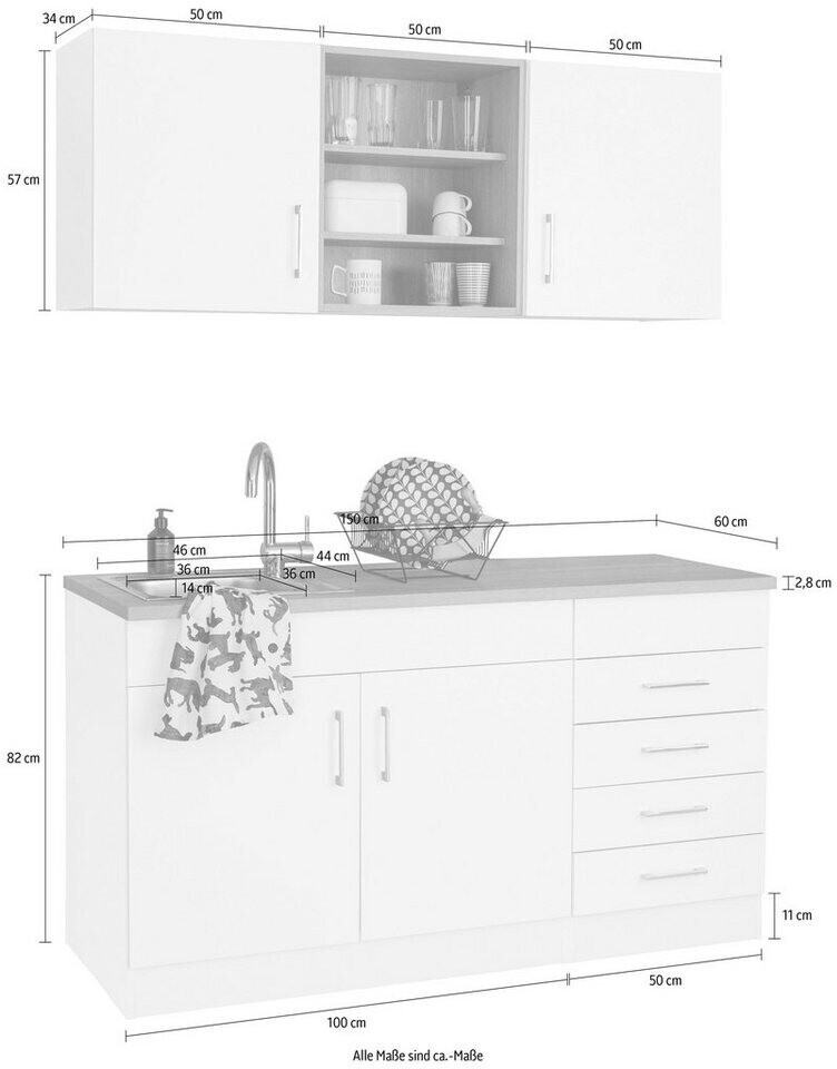Held E-Geräte) cm (ohne € | Eiche/sonoma/weiß Mali ab Möbel Komplettküchen-Sets Preisvergleich 150x200x60 586,49 bei