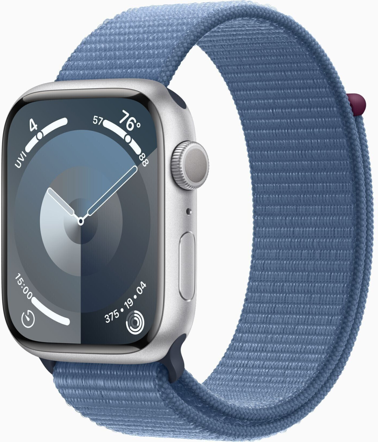 Apple Watch Series 9 GPS 45mm aluminium argent bracelet hiver bleu