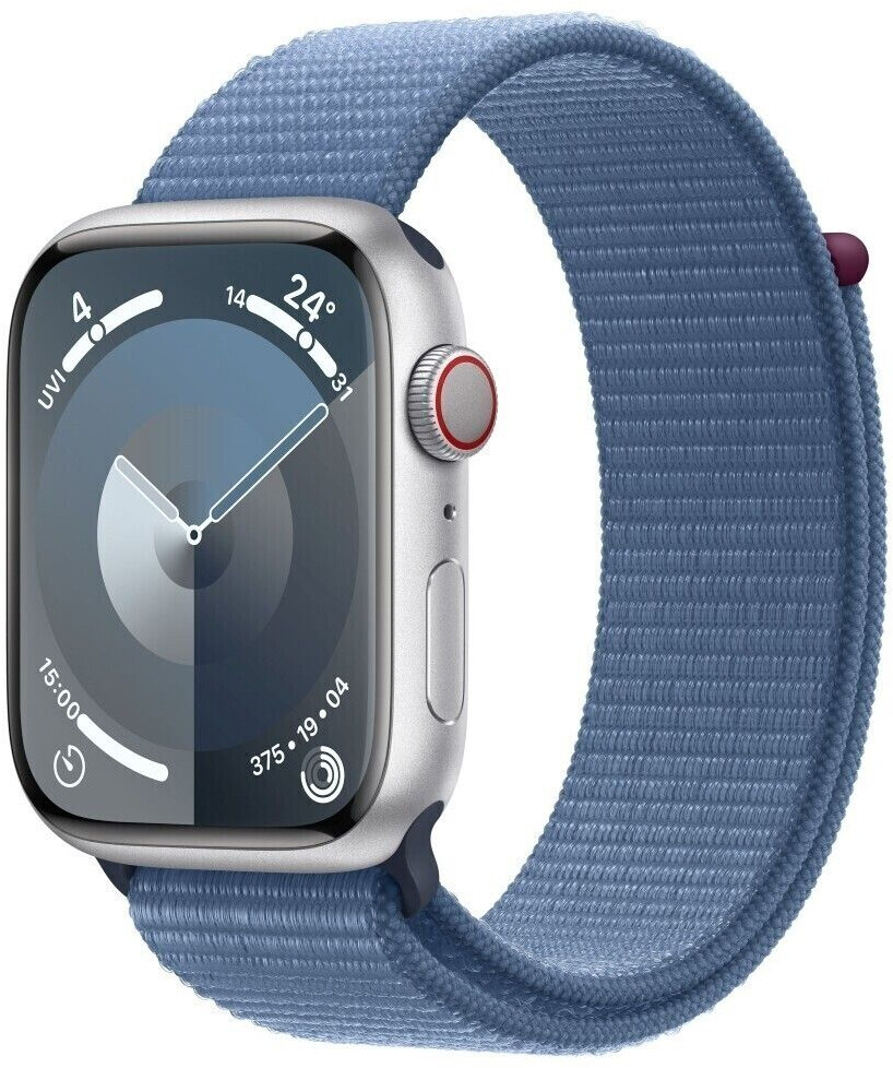 Apple Watch Series 9 4G 45mm aluminium argent bracelet hiver bleu