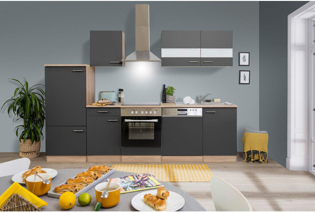 Küchenzeile/Küchenblock ab 699,99 Grau-Eiche Sonoma Respekta | € bei (ohne 280 E-Geräte) Preisvergleich cm Sägerau