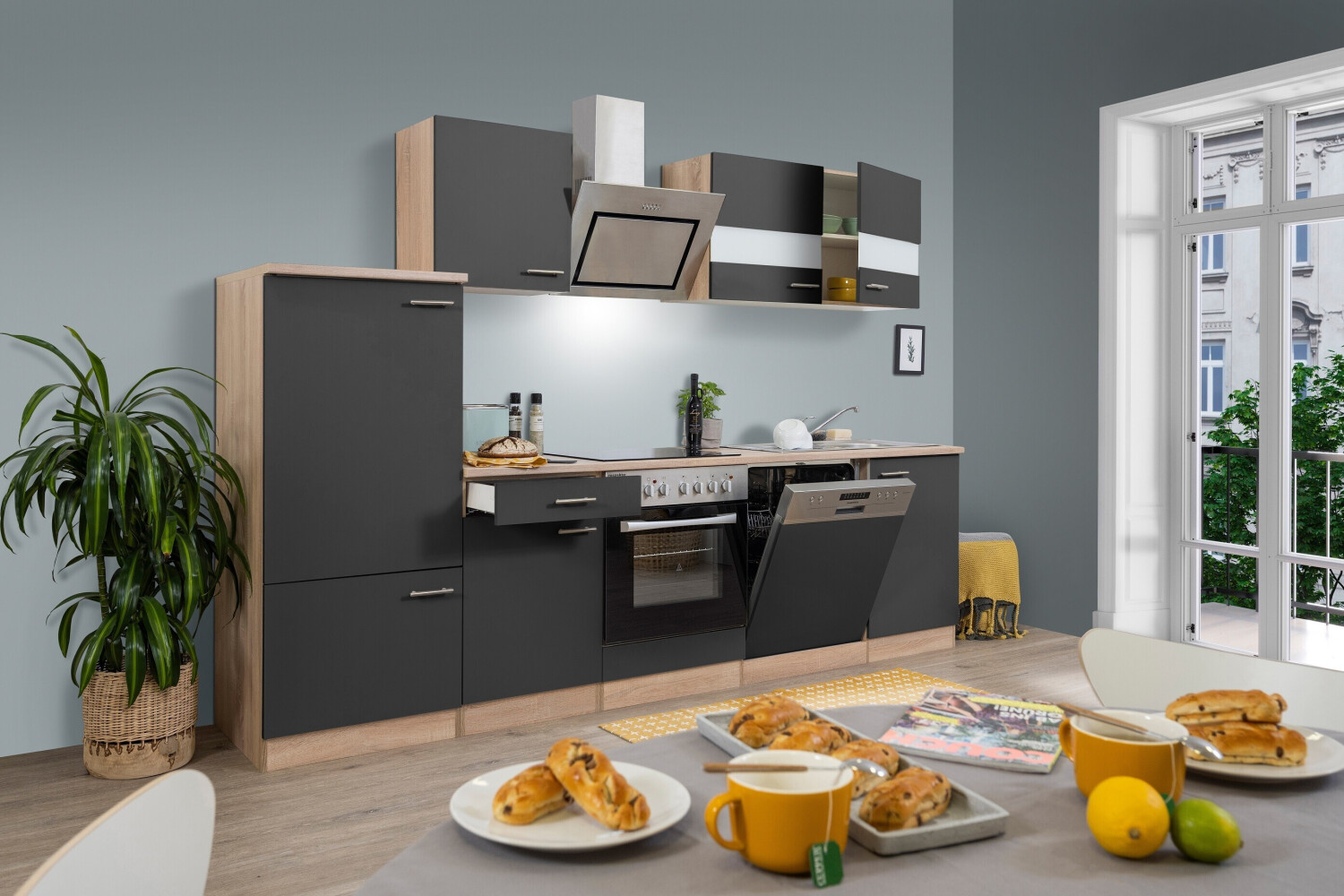 Respekta Küchenzeile/Küchenblock (ohne E-Geräte) 280 cm Grau-Eiche Sonoma  Sägerau ab 699,99 € | Preisvergleich bei