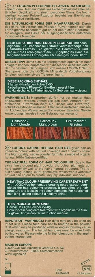 Logona Pflegende 8,39 Bio-Henna (100g) € Pflanzen-Haarfarbe Pulver Preisvergleich ab Rot bei 