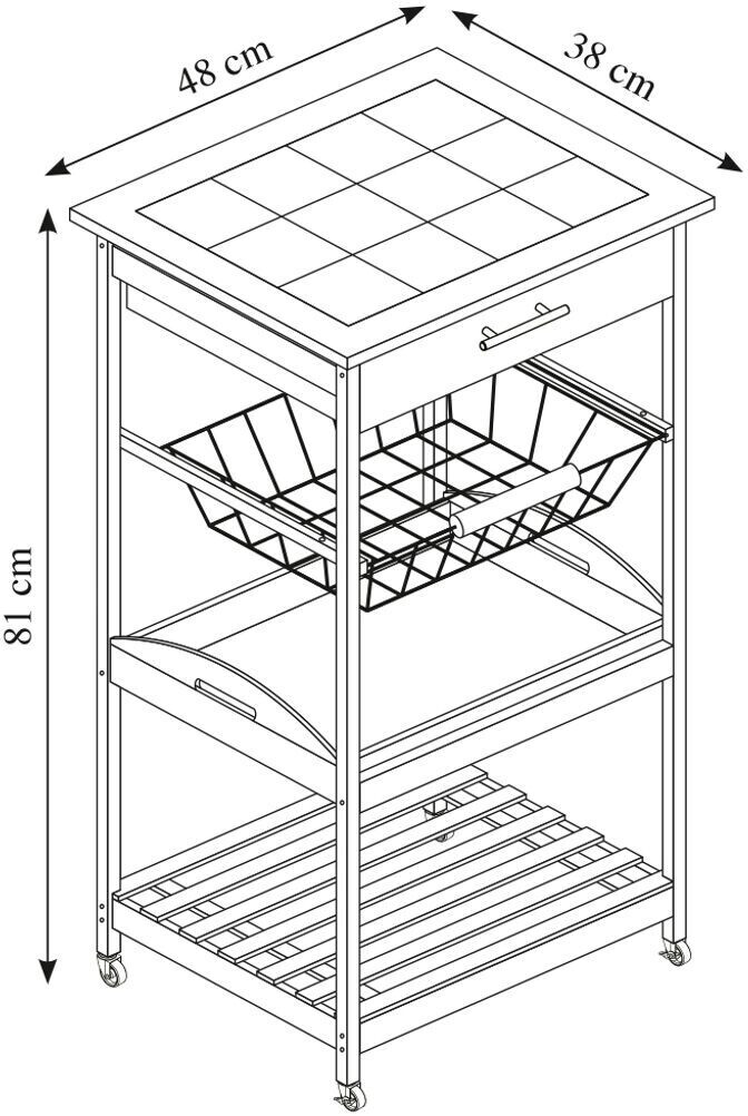 Kesper Serving trolley bamboo, ceramic 48x81x38 cm brown white