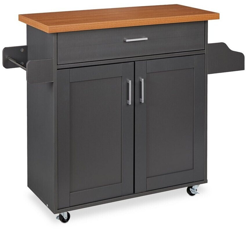 Relaxdays Serving trolley worktop drawer 2 compartments, spice & towel holder grey/natural