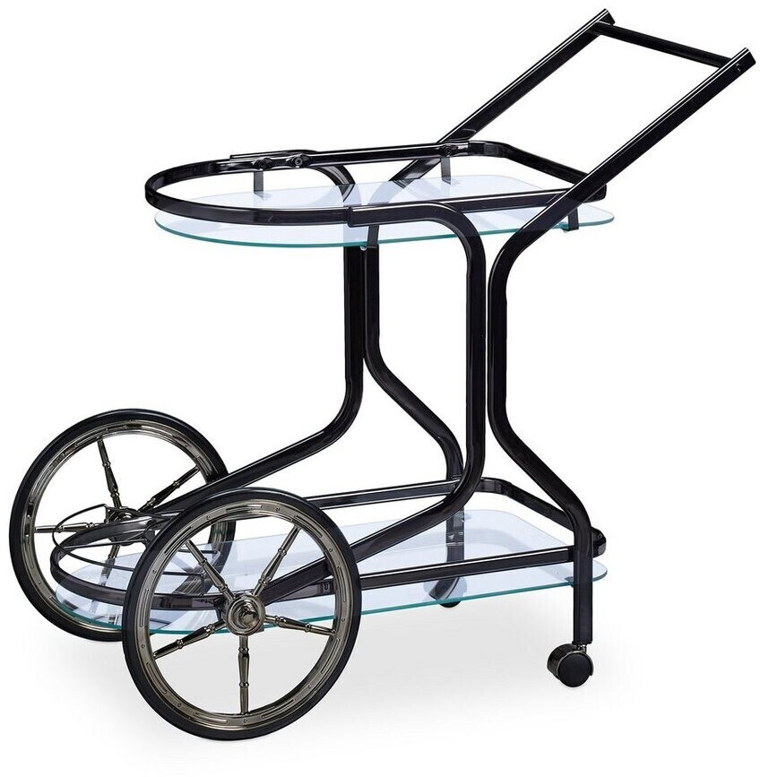 Relaxdays Serving trolley with 2 shelves 76x46x82 cm glass & iron side trolley on wheels black