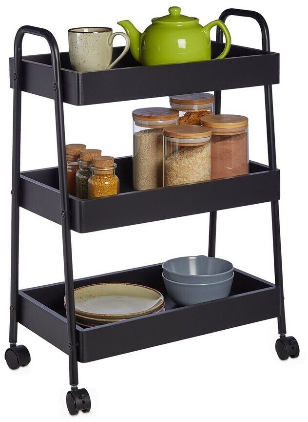 Relaxdays Trolley 3 shelves 4 wheels 70x46.5x28.5 cm black