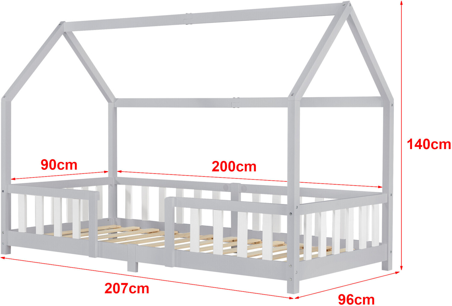 Cama para niños Sisimiut forma de casa pino 70x140 cm blanco mate [en.casa]