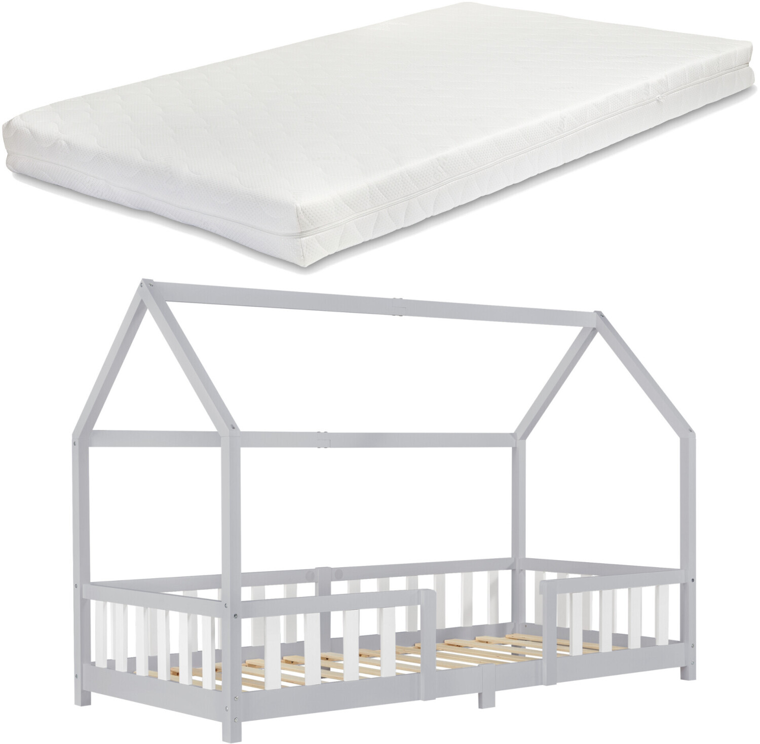 en.casa Sisimiut 90x200cm with Mattress Light Grey/White