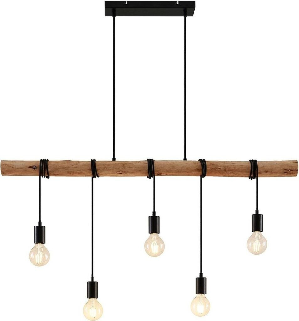 Lindby Rom Pendant Light with Wooden Beam 5-light