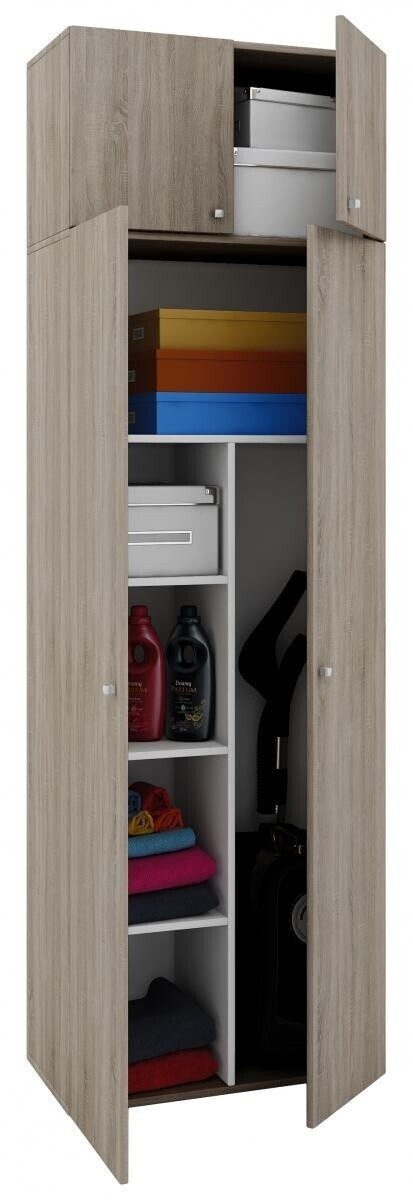 VCM Wooden broom cupboard vacuum cleaner cleaning cupboard household cupboard drawer Vandol Sonoma oak (rough sawn) (912201)