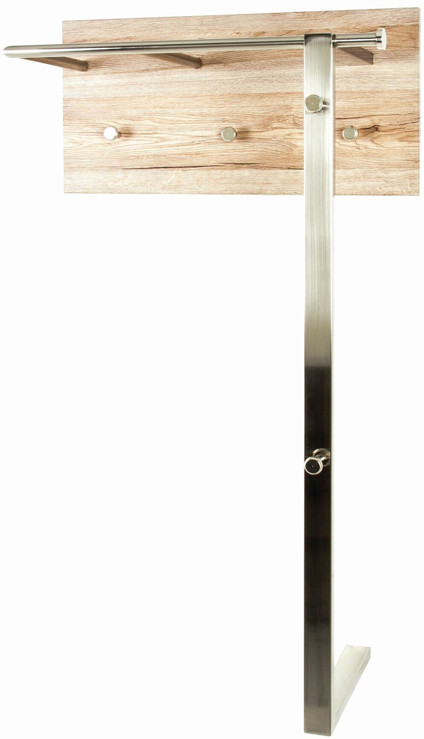 HAKU Wall coat rack, stainless steel look oak San Remo 60 cmx33 cmx107 cm (42959)