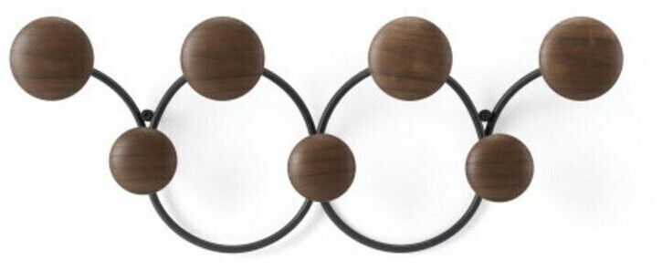 Umbra Dotsy wall-mounted coat rack with 7 hooks, pine wood, steel, black / walnut (1018114-048)