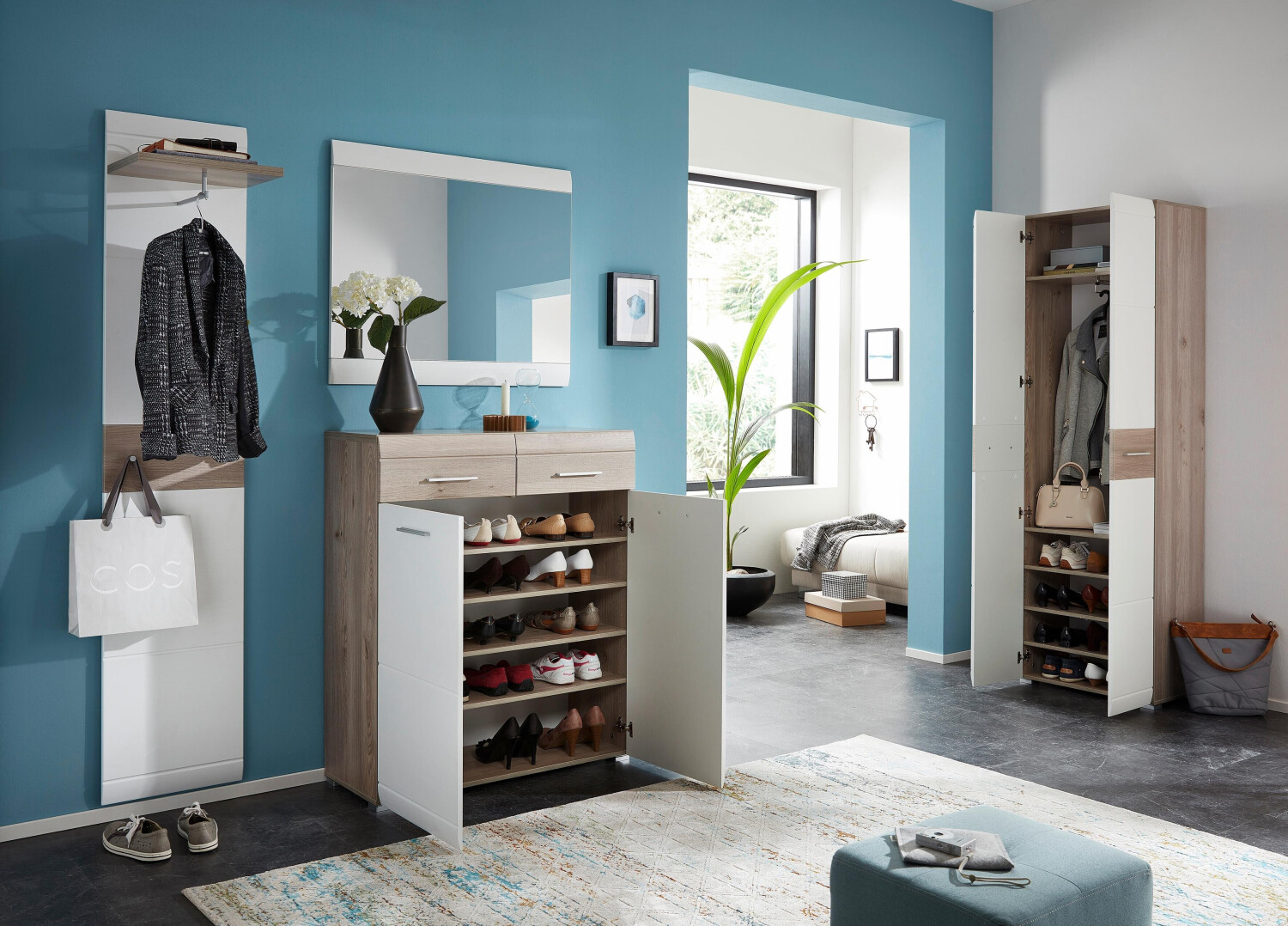 Germania GW-Malou wardrobe in Nelson oak Nb./white structure, with extendable clothes rail, 59x197x37 cm (WxHxD) (3969-542)