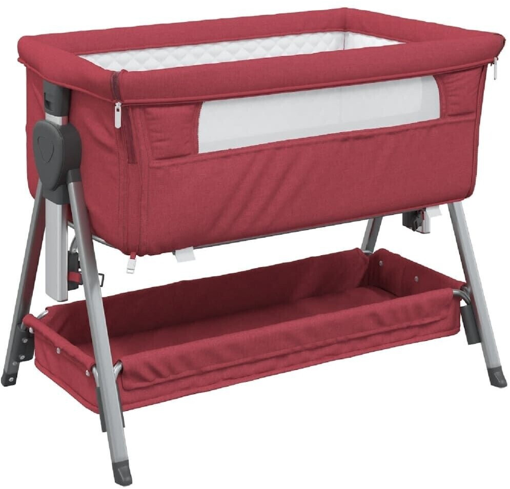 vidaXL Baby bed with mattress linen fabric with storage basket