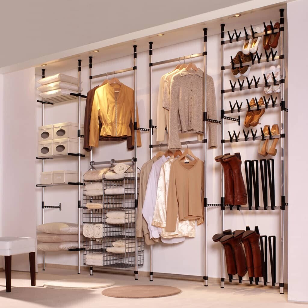 vidaXL Telescopic wardrobe with rods and shelf aluminum (321114)