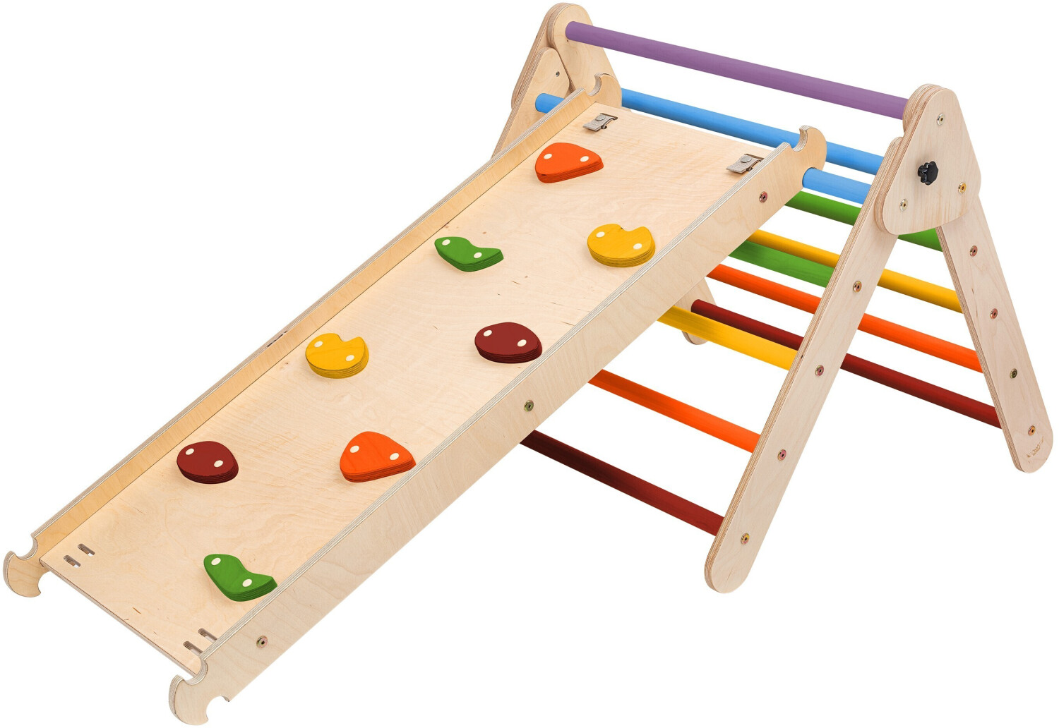 KateHaa Wooden Pikler triangle + climbing wall/sliding ramp rainbow