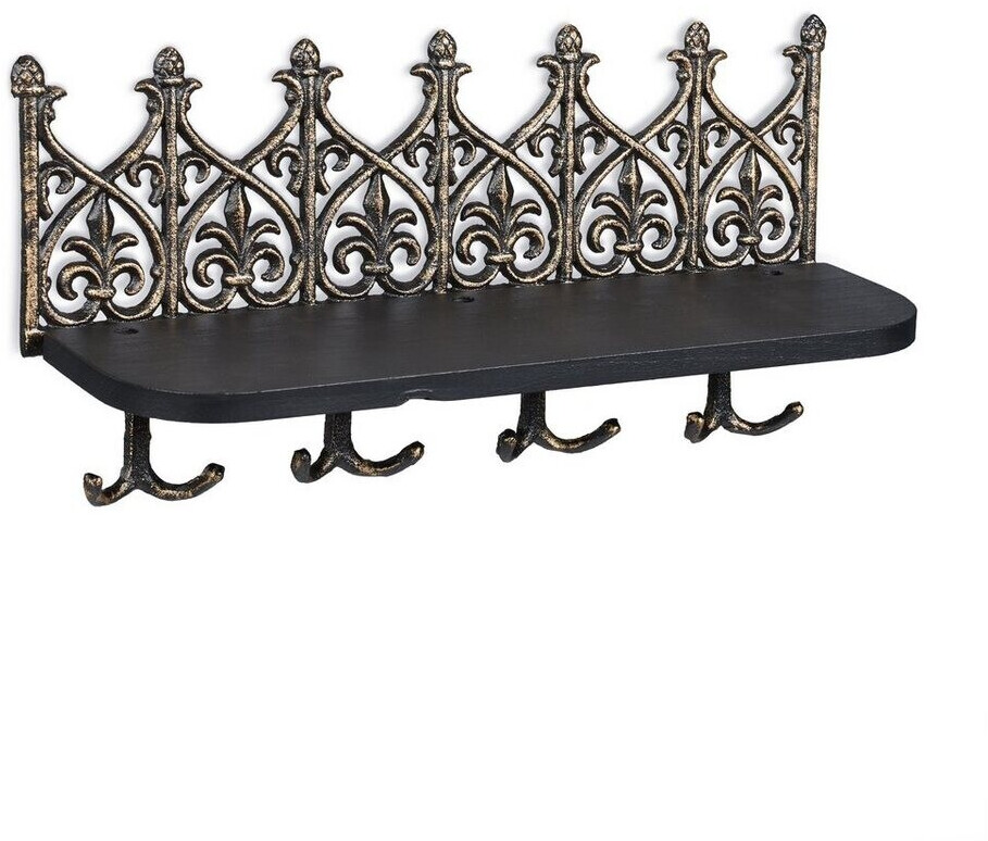 Relaxdays Key rack with shelf with 8 hooks vintage bronze (10039652-490)