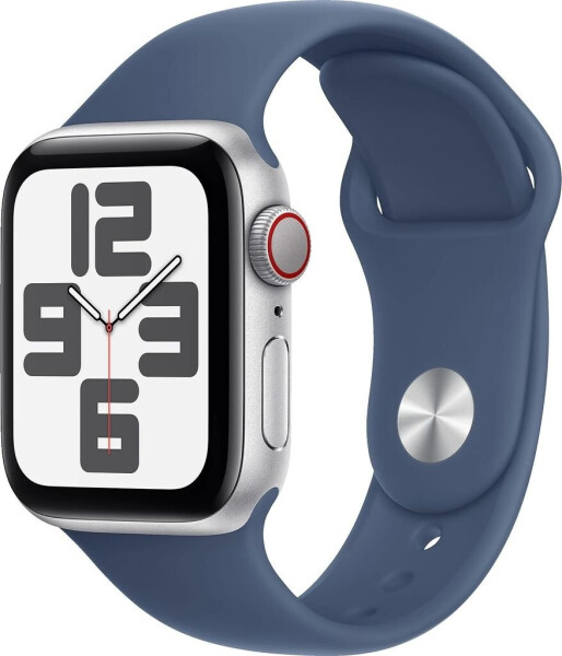 Apple Watch SE 2022 4G 44mm silber Sportarmband Sturmblau M/L