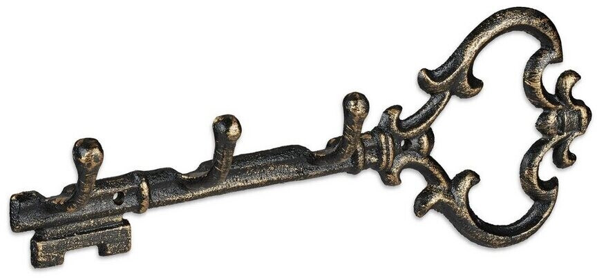 Relaxdays Key board brown cast iron with 3 hooks, 33 x 12.5cm black-gold (10032085_490)