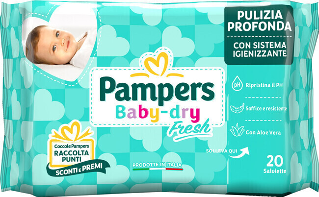 Pampers Salviettine Baby Dry Fresh 20 pz. a € 1,28 (oggi