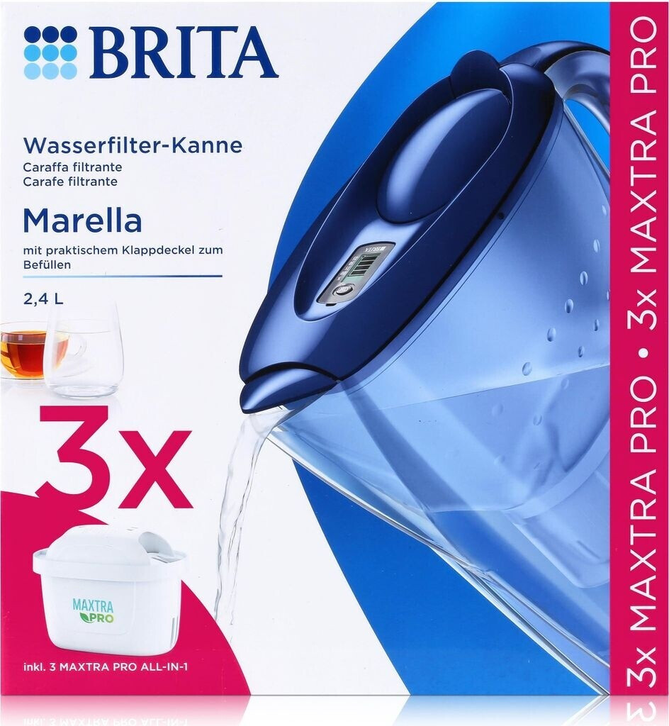 Brocca Filtrante Brita Marella, Colore Azzurro, Capacità 2,4 Litri (1,4 Litri Filtrati), Con Tecnologia MAXTRA PRO E Promemoria BRITA Memo, Lavabile In Lavastoviglie